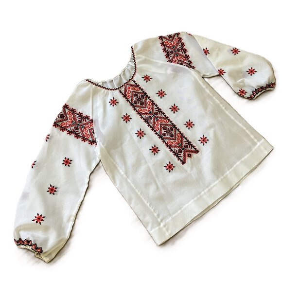 Ukrainian Embroidered Blouse Folk Dance Costume Shirt Semi-Sheer Medium - Picture 2 of 5